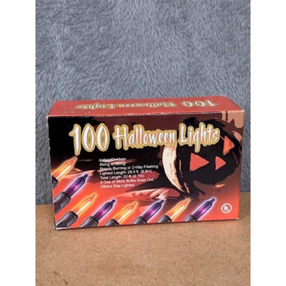 Gerson 100 Halloween Lights Orange Purple Mini Bulbs Black Wire Indoor Outdoor